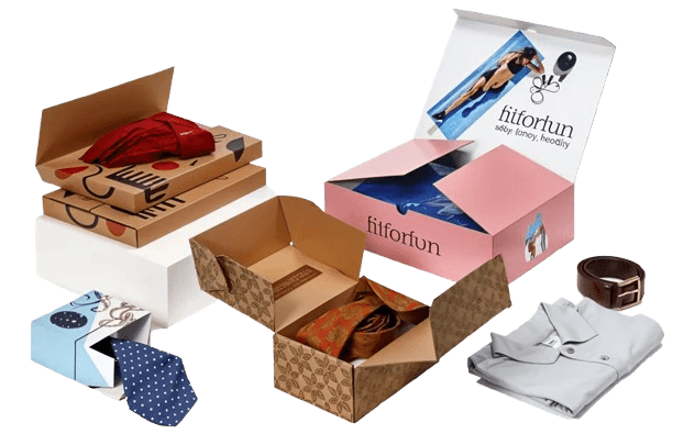 Custom-printed apparel packaging shown as cut-out artwork