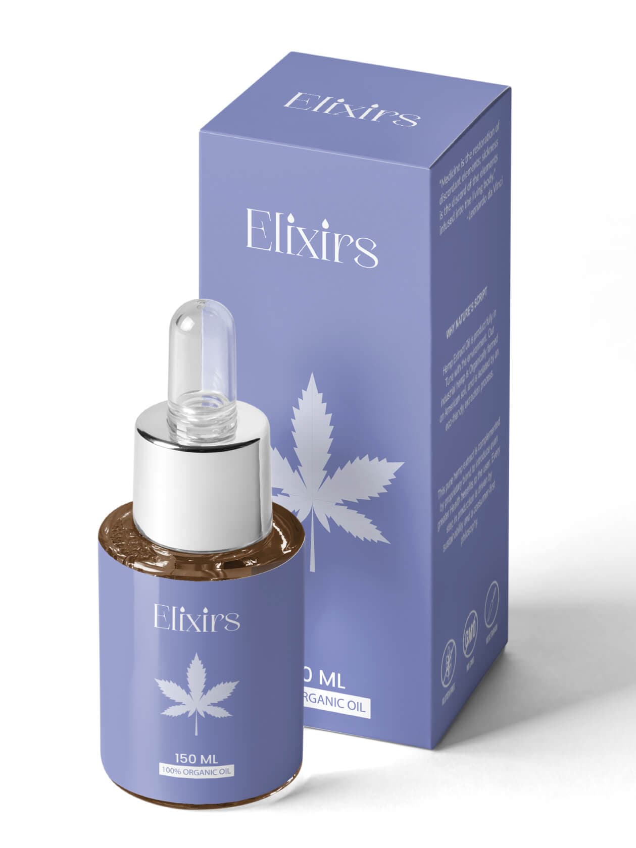 A printed carton and its matching bottle label, designed as one coordinated system
